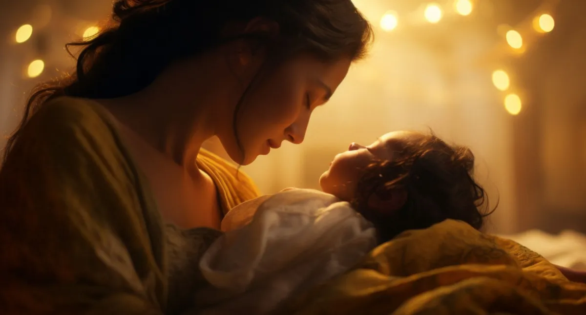 صورة لام تنوم طفلها ليلا