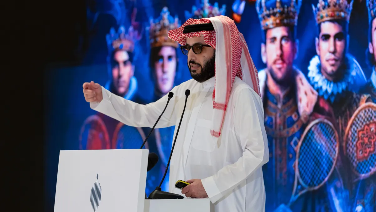 المستشار تركي آل الشيخ خلال المؤتمر الصحفي الحكومي الخاص بموسم الرياض 2025. مصدر الصورة المكتب الإعلامي لهيئة الترفيه