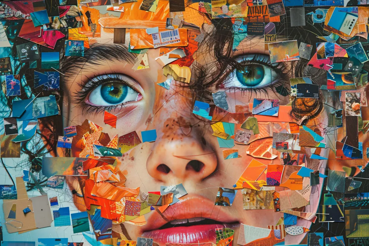 صورة تعبيرية لفتاة وحول وجهها تقطيعات لمجموعات لونية متقاربة