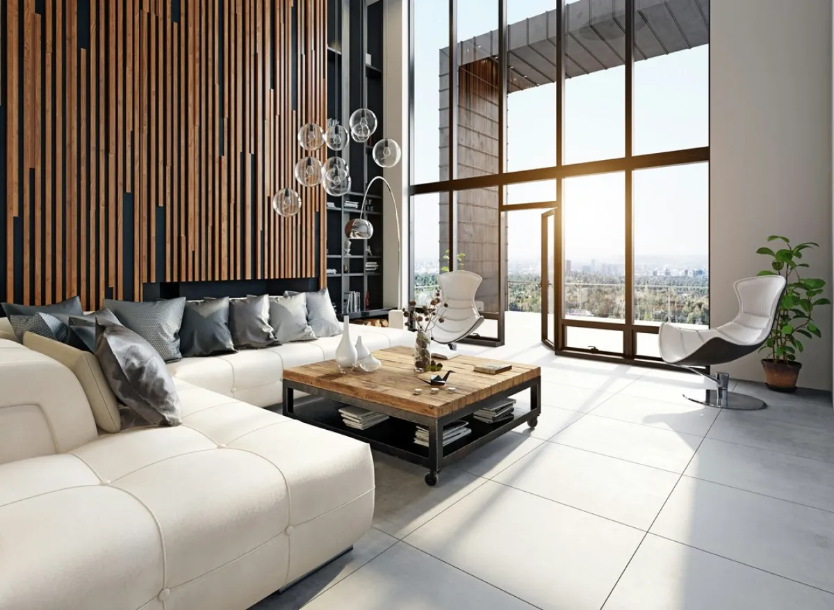 تصميم جاذب لغرفة معيشة واسعة