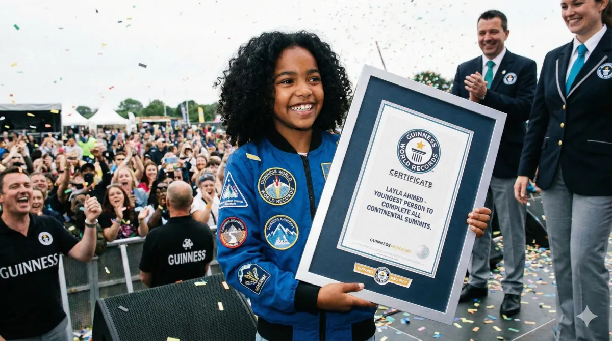 صورة طفلة تحمل شهادة موسوعة غينيس 