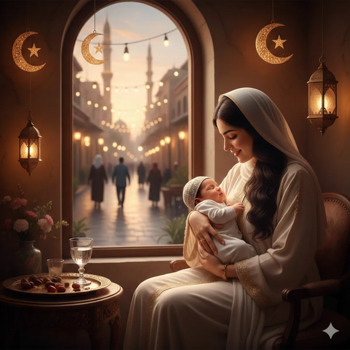 صورة أم مع مولودها في رمضان