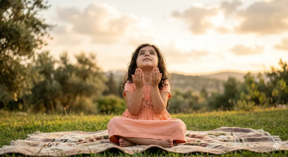 صورة طفلة تدعو ببراءة