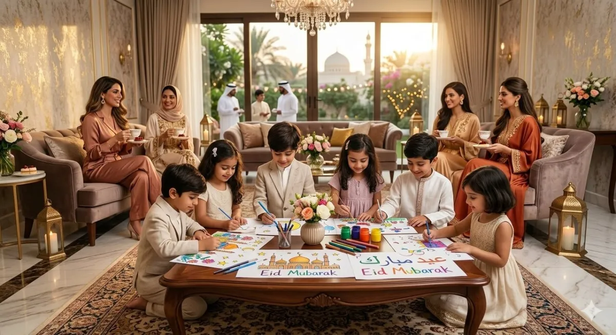 صورة اطفال يبتكرون لوحة العيد