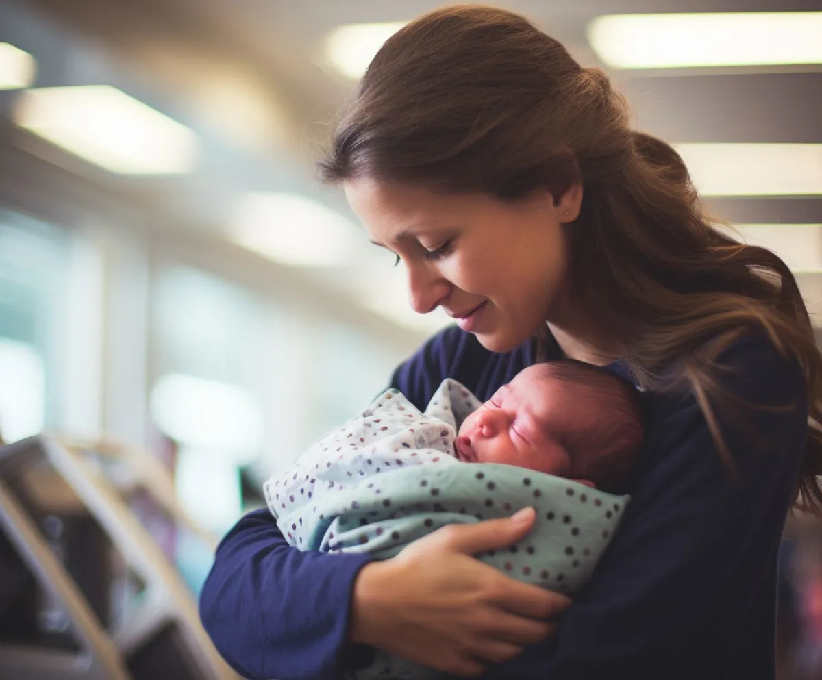 صورة لأم تحمل مولودها بشكل صحيح