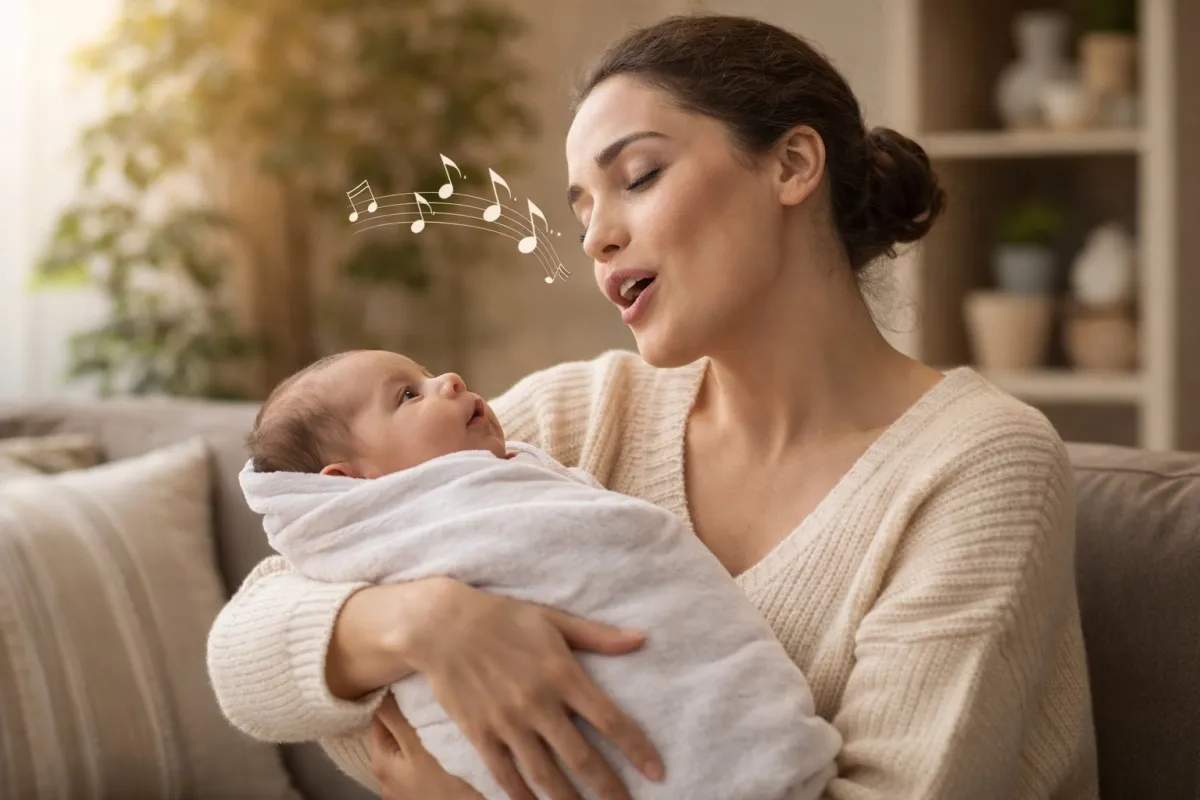 صورة لأم تغني لمولودها