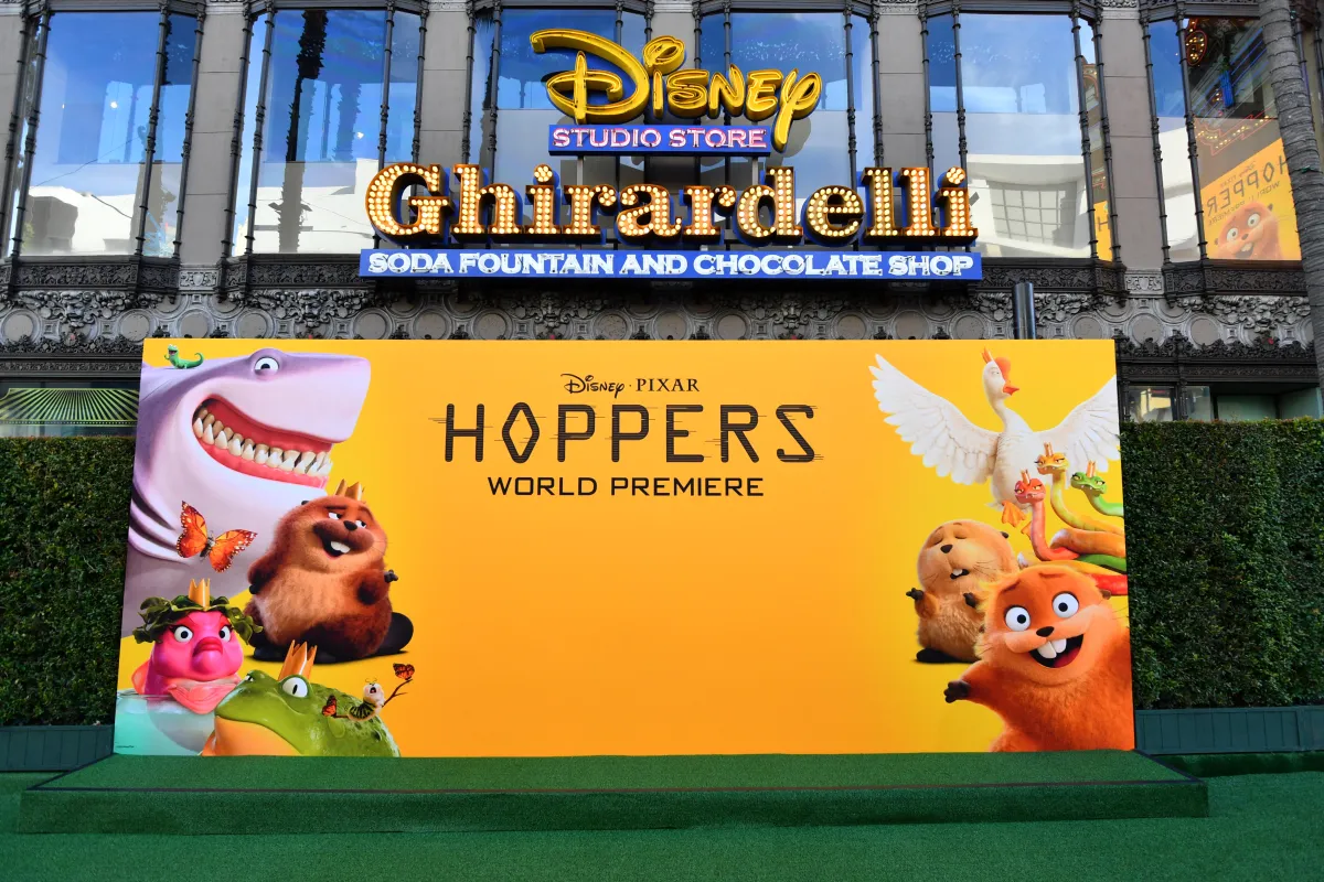برومو فيلم Hoppers - Jumpers الكرتوني  View of the step and repeat during the world premiere of Disney and Pixar's HOPPERS at El Capitan Theatre in Los Angeles, California- مصدر الصورة Alberto E. Rodriguez / GETTY IMAGES NORTH AMERICA / Getty Images via AFP