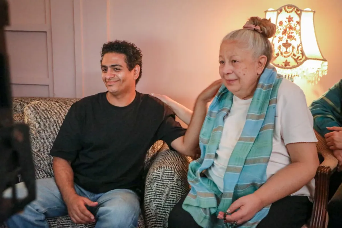 سمية الألفي ومحمد صلاح العزب من كواليس تصوير فيلم سفاح التجمع