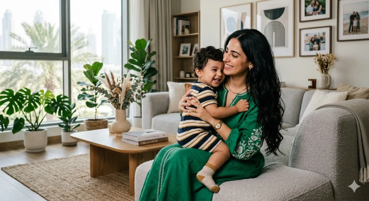 صورة أم تضم طفلها