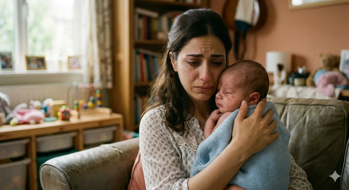 صورة أم تضم رضيعها