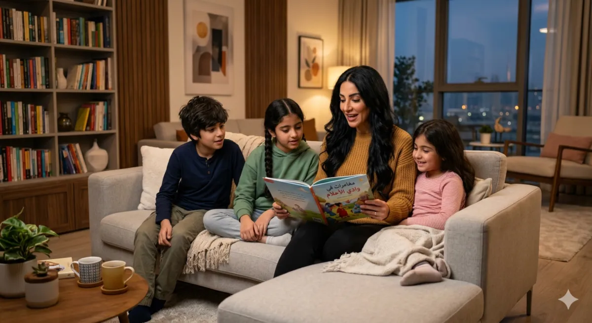 صورة أم تروي القصص لأبنائها