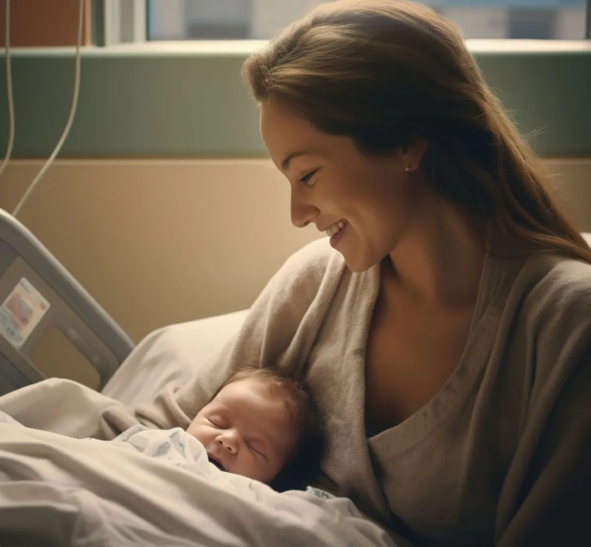 صورة لأم تحمل مولودها بعد الولادة في المستشفى