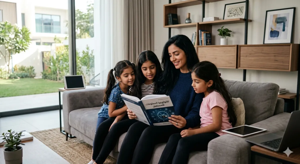 صورة أم تقرأ لبناتها