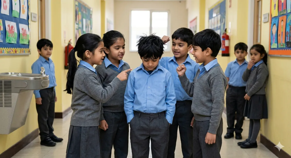 صورة أطفال يتنمرون على طفل في المدرسة