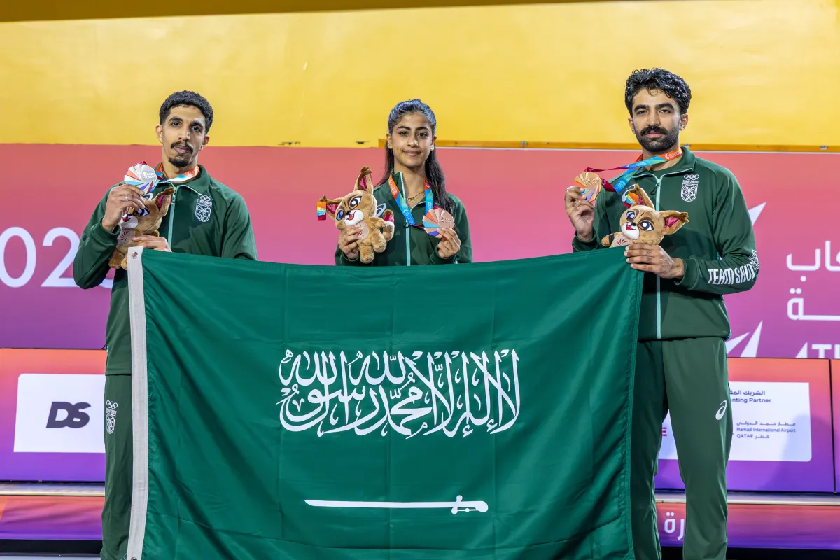 تتويج أبطال المبارزة السعودية في دورة الألعاب الخليجية الرابعة "الدوحة 2026" - (مصدر الصورة: الحساب الرسمي لفريق السعودية على منصة إكس)
