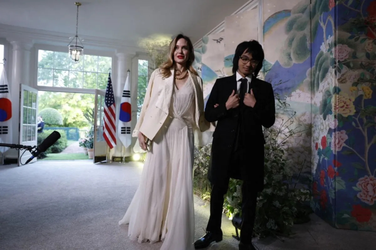 أنجلينا جولي وابنها مادوكس في واشنطن (Angelina Jolie and her son Maddox  in Washington). مصدر الصورة: DAnna Moneymaker/Getty Images/AFP