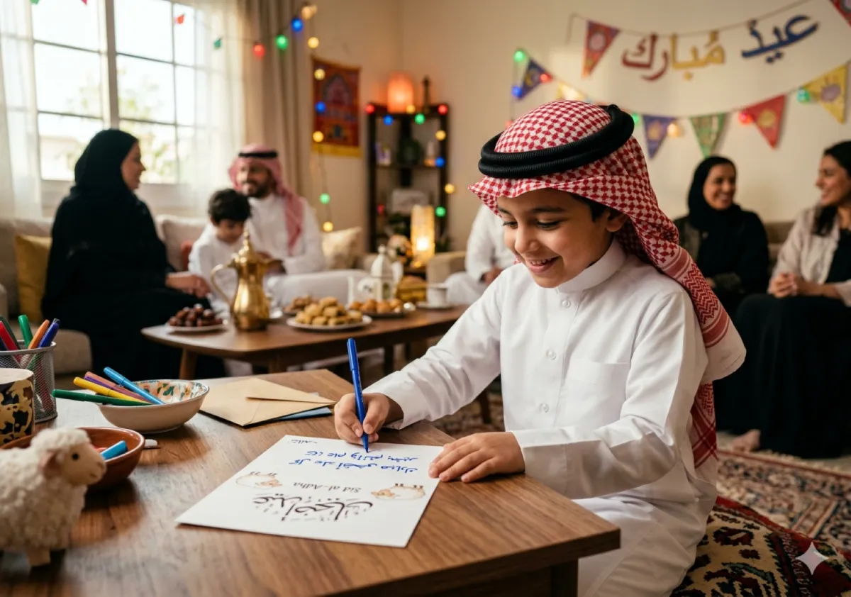 صورة طفل يكتب بطاقة