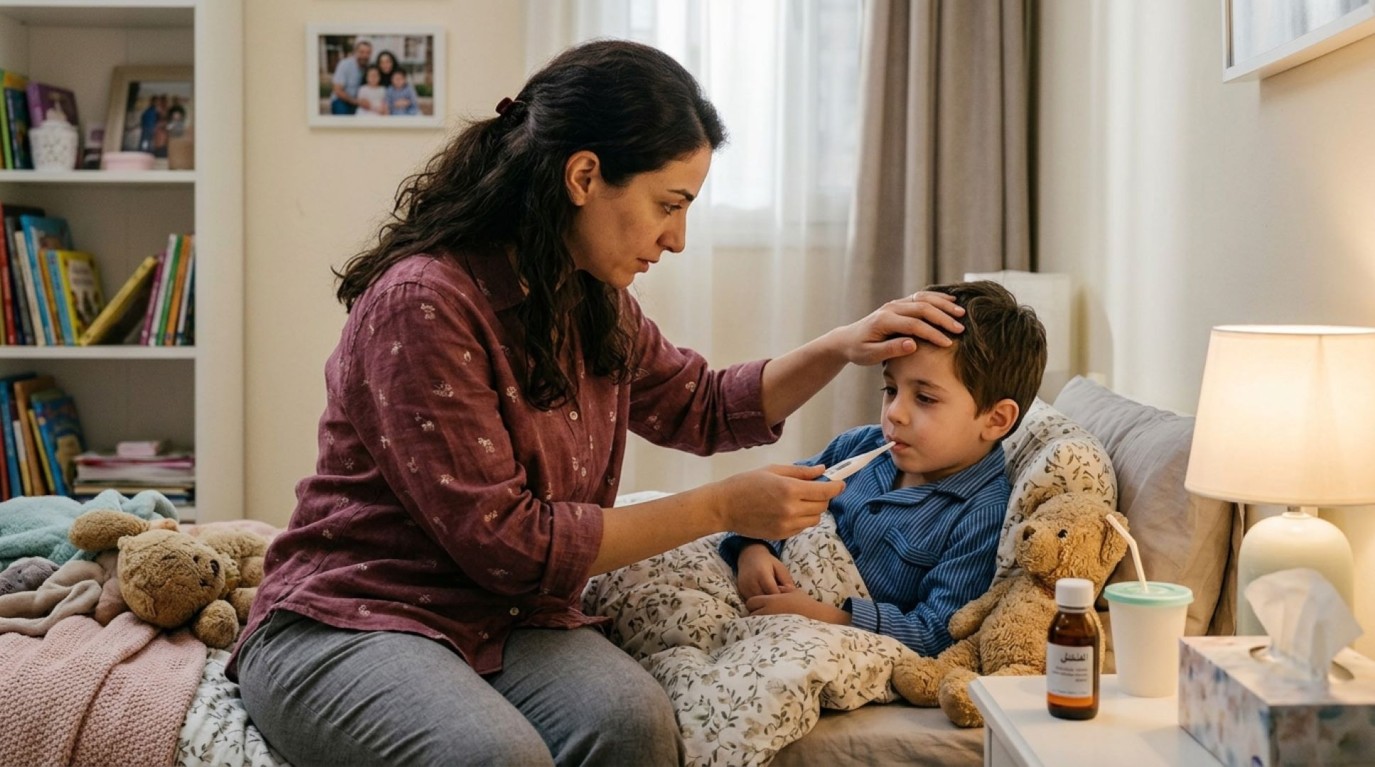 الطرق الصحيحة لخفض حرارة الطفل في المنزل
