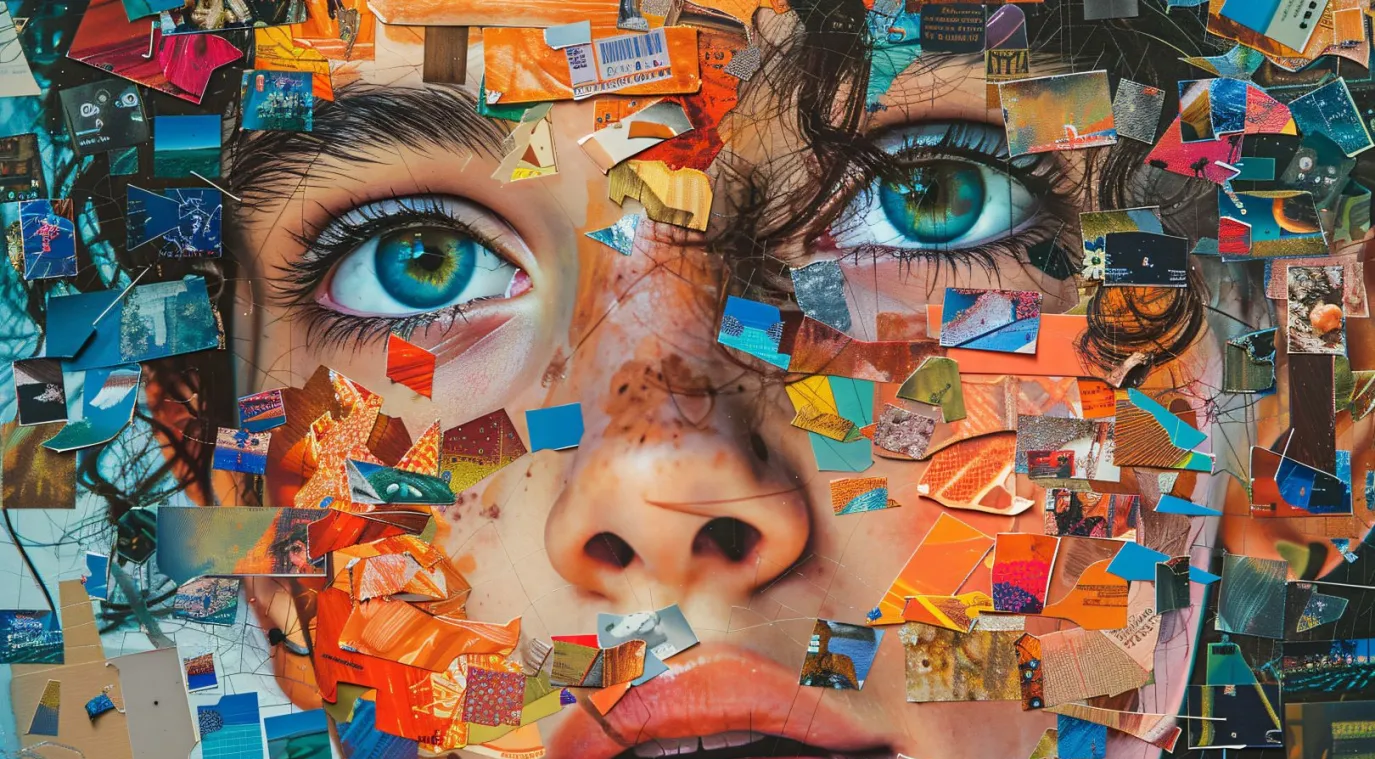 صورة تعبيرية لفتاة وحول وجهها تقطيعات لمجموعات لونية متقاربة