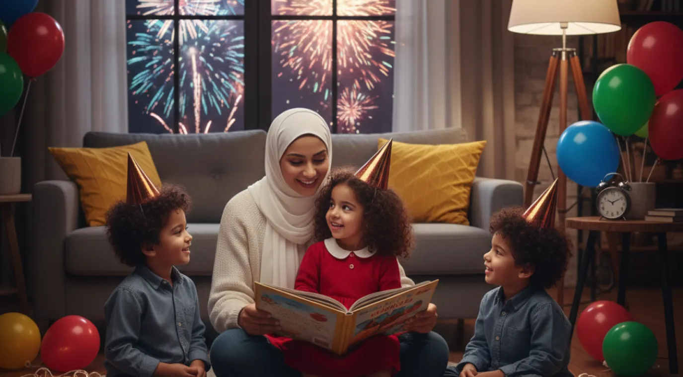 صورة أم تقرأ القصص - تم توليدها بواسطة الذكاء الاصطناعي 