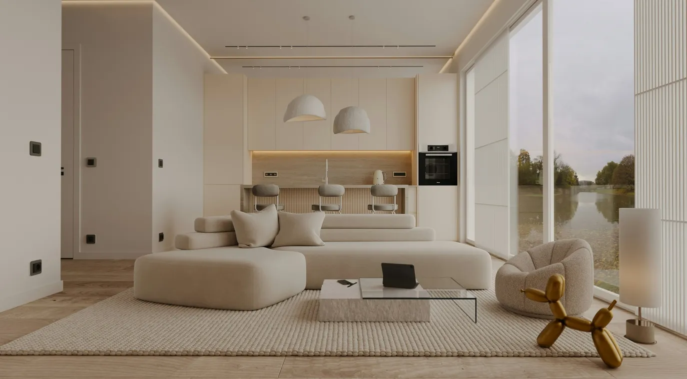 غرفة معيشة معاصرة مع سجادة