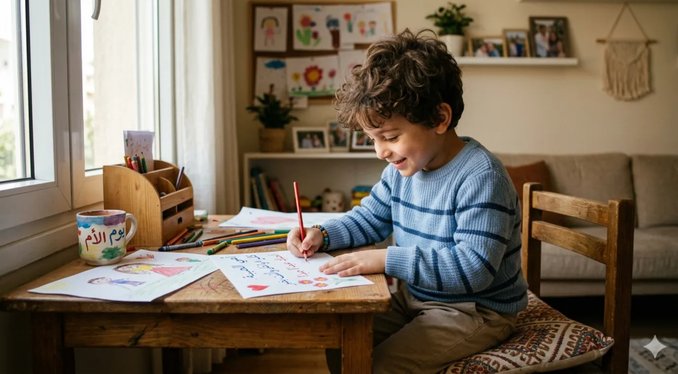 صورة طفل يكتب رسالة