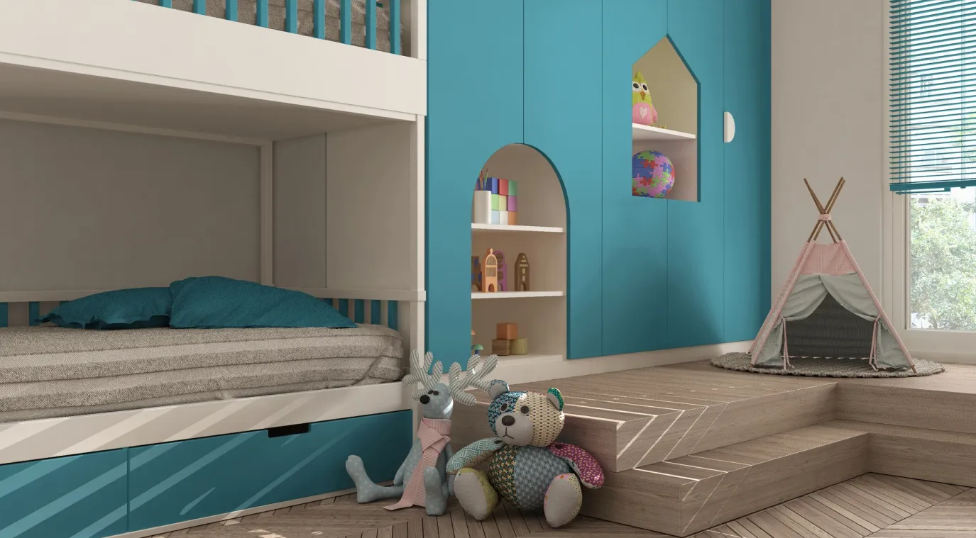 غرفة نوم زرقاء عائدة لطفل متوحد