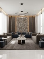 مجلس مزين بجدارية منفذة بالخط العربي