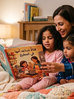 صورة أم تقرأ لبناتها