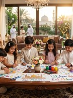 صورة اطفال يبتكرون لوحة العيد