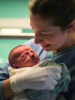 صورة تعبر عن سلامة المولود بعد الولادة باستخدام ابرة الظهر