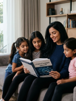 صورة أم تقرأ لبناتها