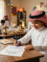 صورة طفل يكتب بطاقة