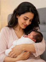 صورة لأم تحمل مولودها الجديد