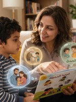 صورة لطفل مع أمه يتحدث عن القيم الأخلاقية