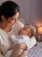 صورة لأم تحاول تنويم مولودها