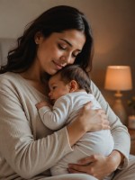 صورة لأم تضم مولودها إلى صدرها بعد إرضاعه