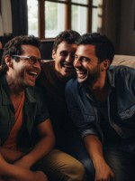 مجموعة من الأصدقاء الرجال يتضاحكون 
