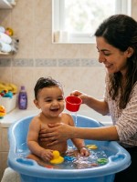 صورة لأم تحمم مولودها