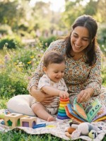 صورة لأم مع طفلها في الحديقة