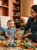 صورة لأم تهتم بترك طفلها على الأرض