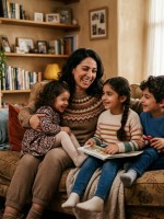 صورة عائلية لأم مع أطفالها