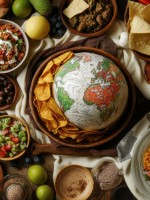 مجموعة من الأغذية ومجسم للكرة الأرضية
