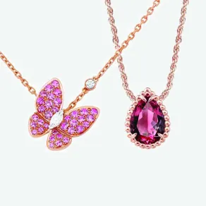 قلادات مرصوفة بأحجار كريمة باللون الوردي  قلادات باللون الوردي