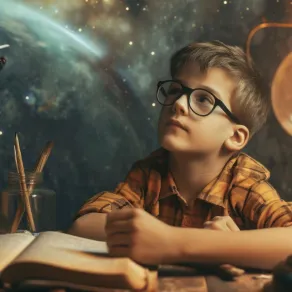 اطرحي على طفلك أسئلة يومية تعزز ذكاءه صورة لطفل مفكر وذكي