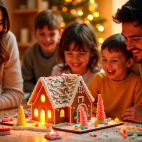 أسرة تحت أضواء الشموع احتفالاً بالعام الجديد صورة لاحتفال أسري بالعام الجديد