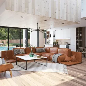 صالة مؤثثة بقطع جلدية أثاث جلدي في المنزل