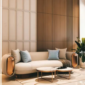 صالة منزلية بأرضية صلبة وأثاث ذي أرجل مرتفعة صالة منزلية