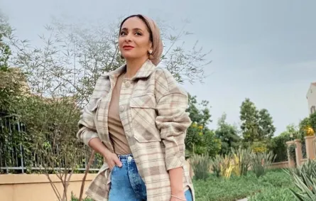 ندى كامل بتنسيق قميص الكاروهات