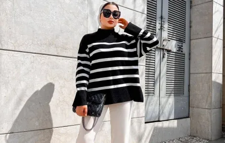 تنسيق البلوزة المخطّطة للمحجبات
